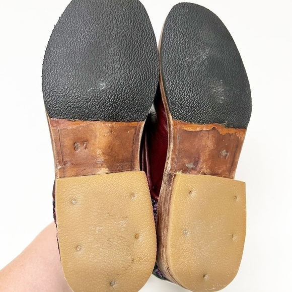 Teysha Womens Red Leather Lace Up Custom Made Embroidered Peace Boots Size 37 - Picture 5 of 6